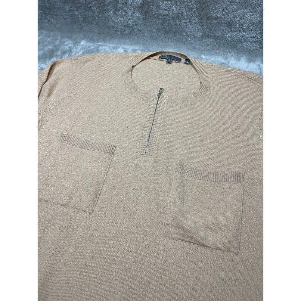 Vince Cashmere 1/4 Zip Sweater Women Medium Camel Oversized Long Sleeve